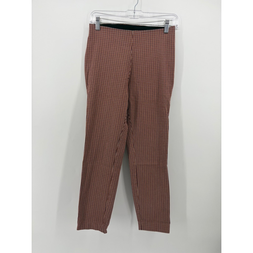 A New Day Womens 2 Terracotta Gingham Skinny Pants High Rise Stretch Tapered